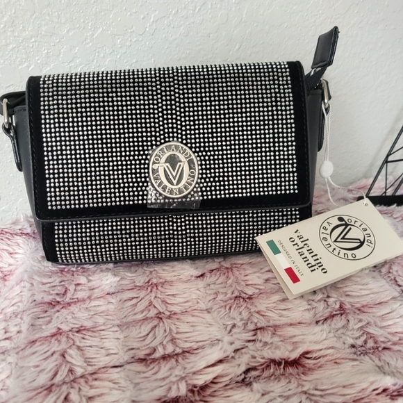 Valentino Orlandi Handbags - VALENTINO ORLANDI NWT BAG BLACK STUD BLING RHINESTONE CAMERA CROSSBODY BAG